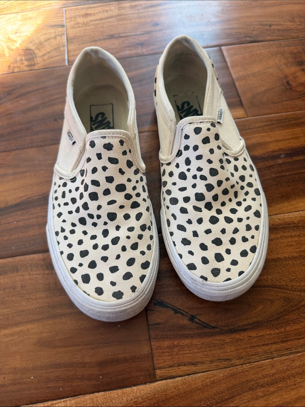 Vans Slip-On Sneakers in Cream with Black Spot Print